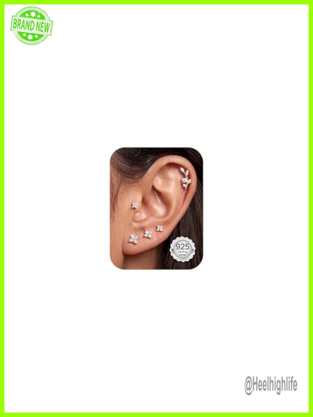 Sterling Silver Stud Earrings Set Hypoallergenic Cubic Zirconia 5 Pairs